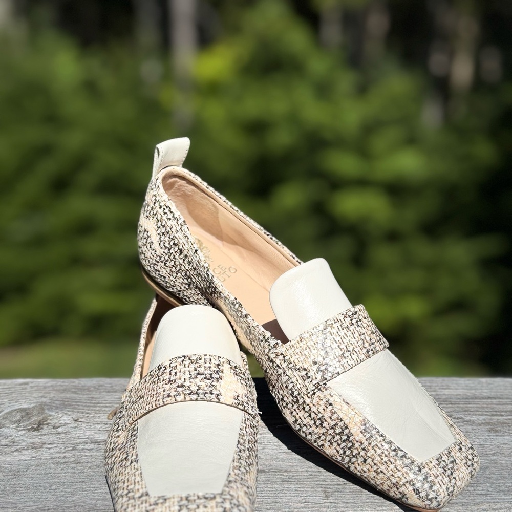 Vince Camuto Cream and Tan Textured Loafers